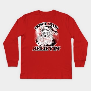 Don't stop believin' vintage santa claus Kids Long Sleeve T-Shirt